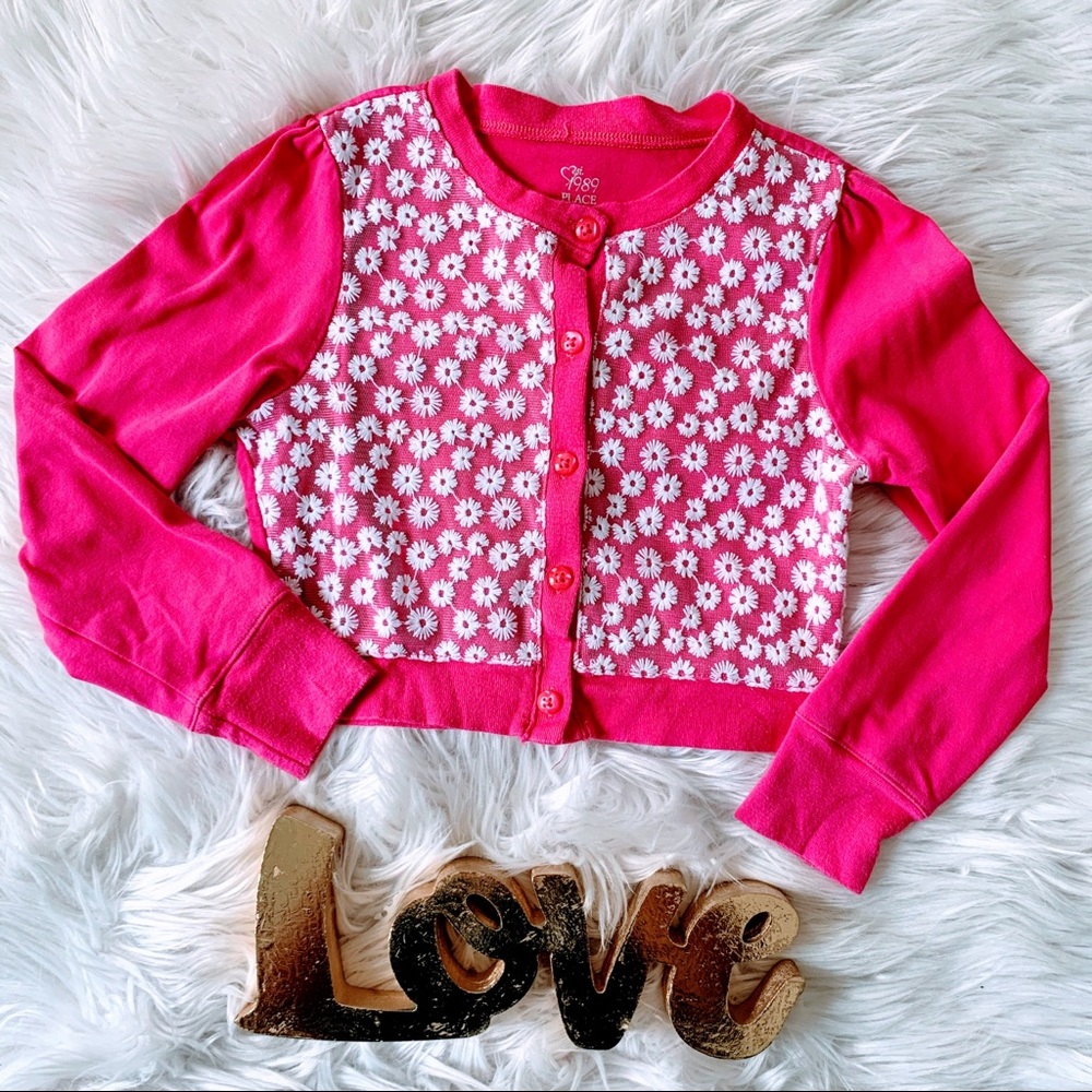 Children’s Place Pink Button Up Cardigan Lace Floral Small 5/6